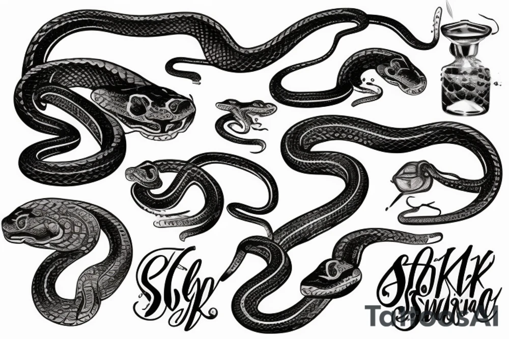 A snake with steam-powered metallic scaled tattoo idea