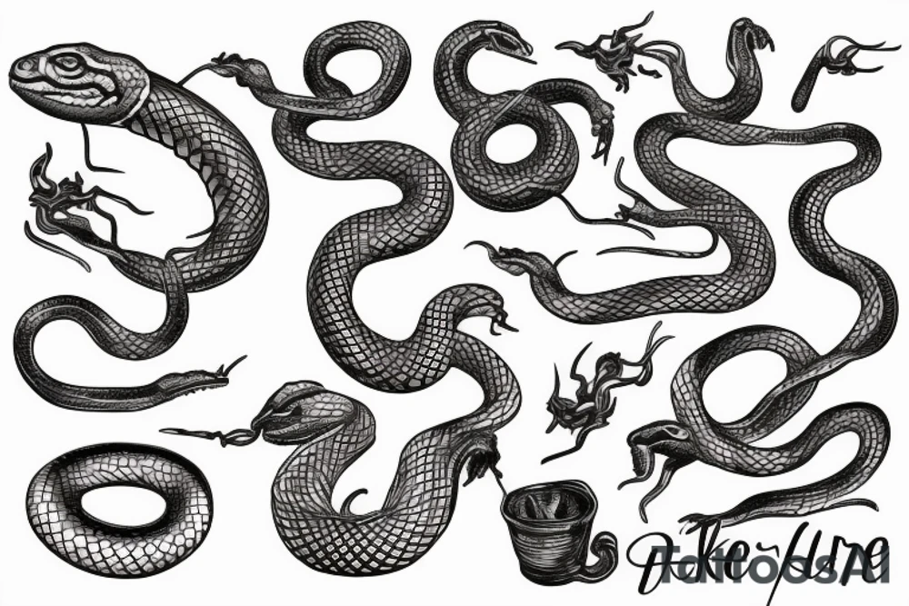 A snake with steam-powered metallic scaled tattoo idea