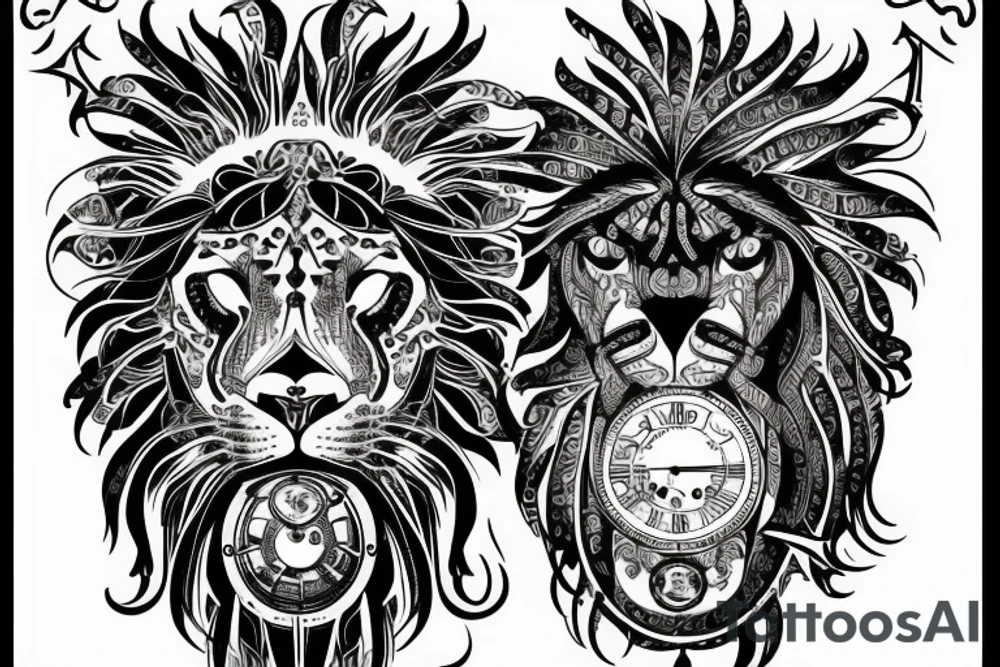 A lion with intricate clockwork details tattoo idea