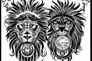 A lion with intricate clockwork details tattoo idea