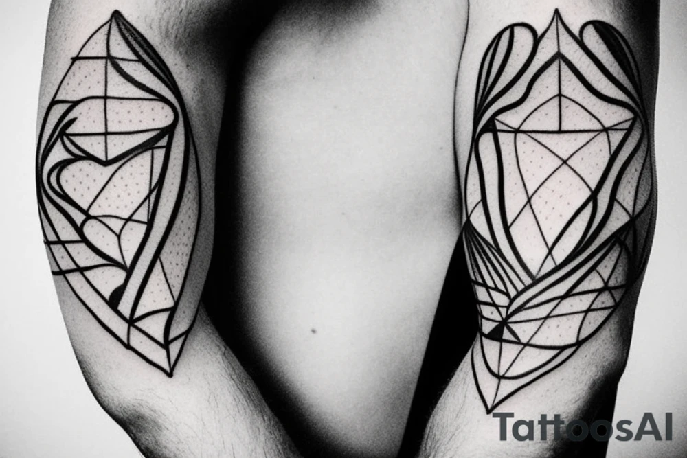 I want a minimalist tattoo behind the bicep, featuring an overlapping heart and triangle tattoo idea