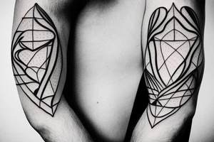 I want a minimalist tattoo behind the bicep, featuring an overlapping heart and triangle tattoo idea