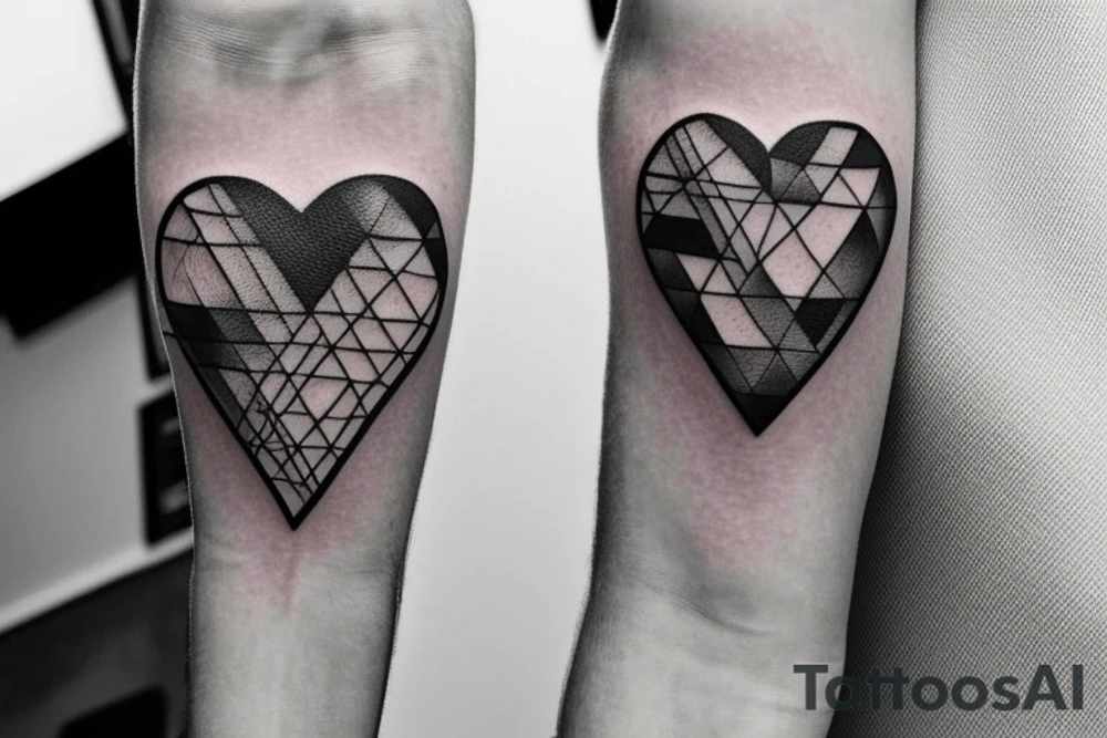 I want a minimalist tattoo behind the bicep, featuring an overlapping heart and triangle tattoo idea