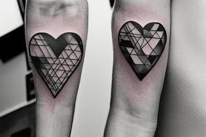 I want a minimalist tattoo behind the bicep, featuring an overlapping heart and triangle tattoo idea