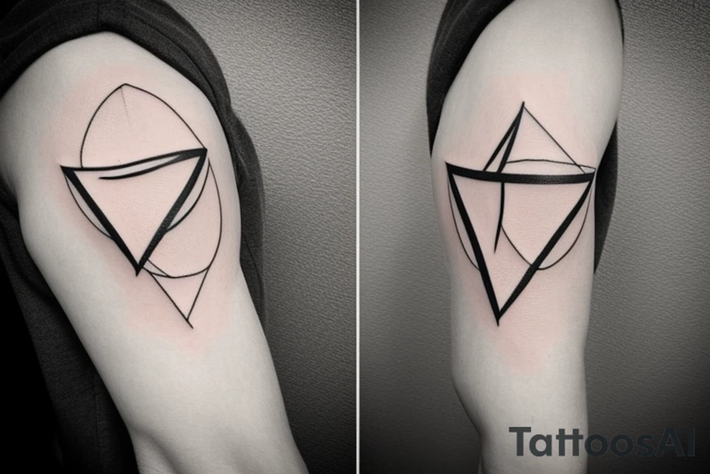I want a minimalist tattoo behind the bicep, featuring an overlapping heart and triangle, the triangle is out the heart tattoo idea