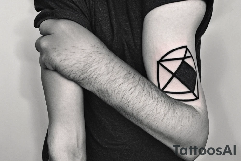 I want a minimalist tattoo behind the bicep, featuring an overlapping heart and triangle, the triangle is out the heart tattoo idea