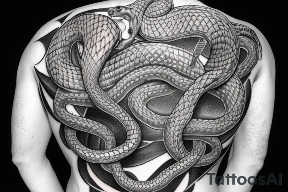 Snake with lots of shading that extends from the back over the shoulder and into the chest tattoo idea