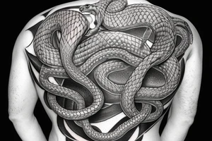 Snake with lots of shading that extends from the back over the shoulder and into the chest tattoo idea