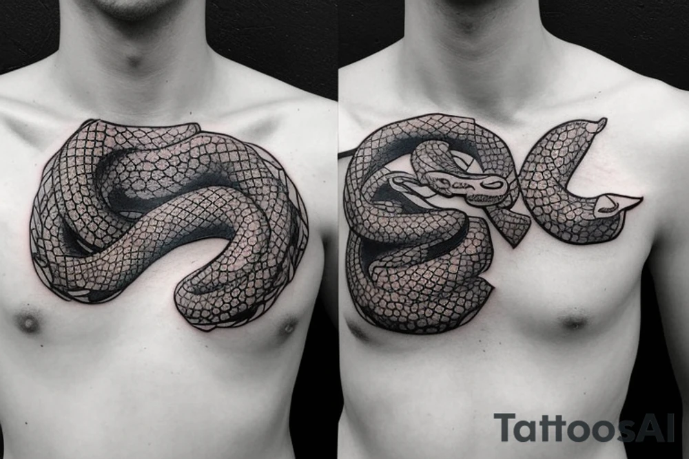 Snake with face on chest tattoo idea