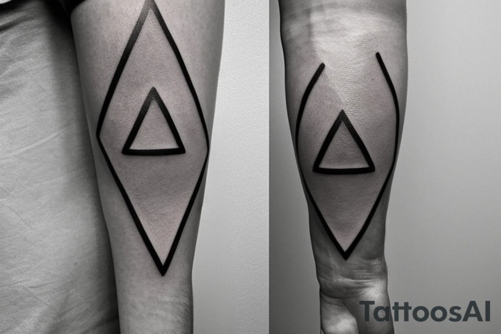 I want a minimalist tattoo behind the bicep, featuring an overlapping heart and triangle, the triangle is out the heart
no one are filled tattoo idea
