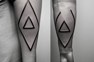 I want a minimalist tattoo behind the bicep, featuring an overlapping heart and triangle, the triangle is out the heart
no one are filled tattoo idea