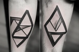 I want a minimalist tattoo behind the bicep, featuring an overlapping heart and triangle, the triangle is out the heart
no one are filled tattoo idea