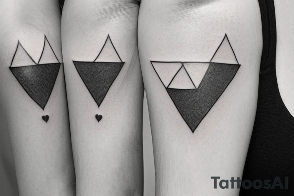 I want a minimalist tattoo behind the bicep,
 overlapping heart and triangle,
 the triangle is out the heart
no one are filled
i need to see distinctly the heart and the triangle tattoo idea