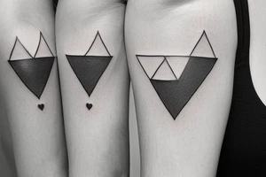 I want a minimalist tattoo behind the bicep,
 overlapping heart and triangle,
 the triangle is out the heart
no one are filled
i need to see distinctly the heart and the triangle tattoo idea