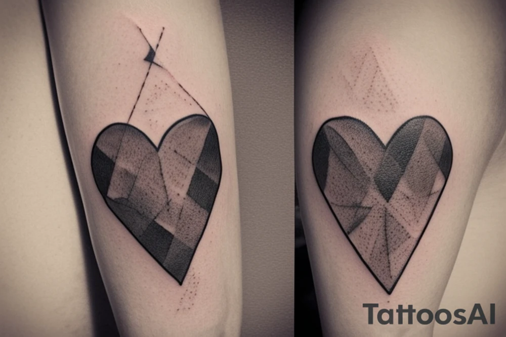 I want a minimalist tattoo behind the bicep,
 overlapping heart and triangle,
 the triangle is out the heart
no one are filled
i need to see distinctly the heart and the triangle
no filled, no colored tattoo idea