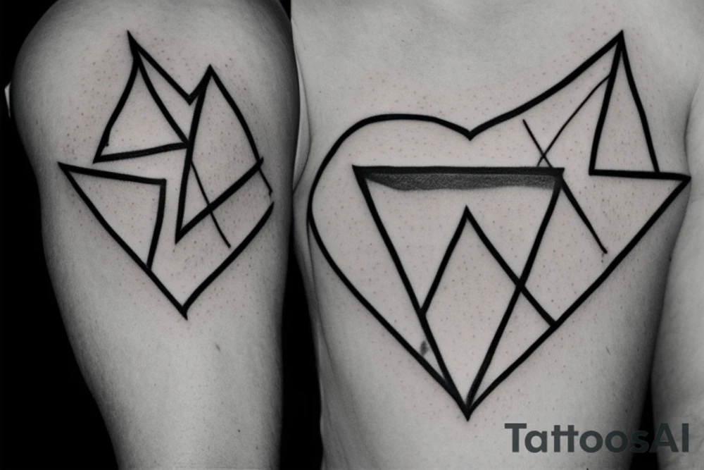 I want a minimalist tattoo behind the bicep,
 overlapping heart and triangle,
 the triangle is out the heart
no one are filled
i need to see distinctly the heart and the triangle
no filled, no colored tattoo idea
