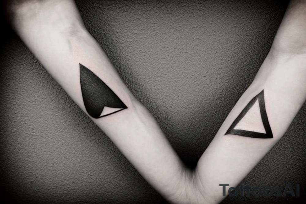 I want a minimalist tattoo behind the bicep,
 overlapping heart and triangle,
 the triangle is out the heart
no one are filled
i need to see distinctly the heart and the triangle
no filled, no colored
only strokes tattoo idea