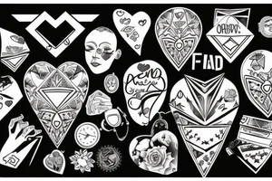 only features, a tattoo behind the biceps, with a heart and over it a diamond tattoo idea