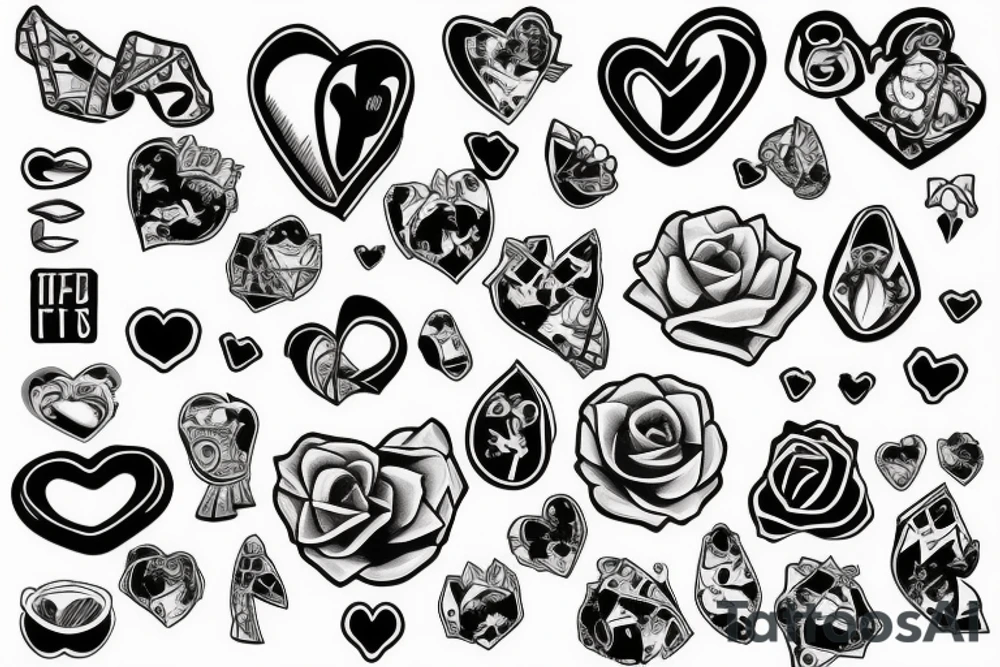 only features, a tattoo behind the biceps, with a heart and over it a diamond tattoo idea