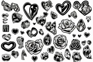 only features, a tattoo behind the biceps, with a heart and over it a diamond tattoo idea