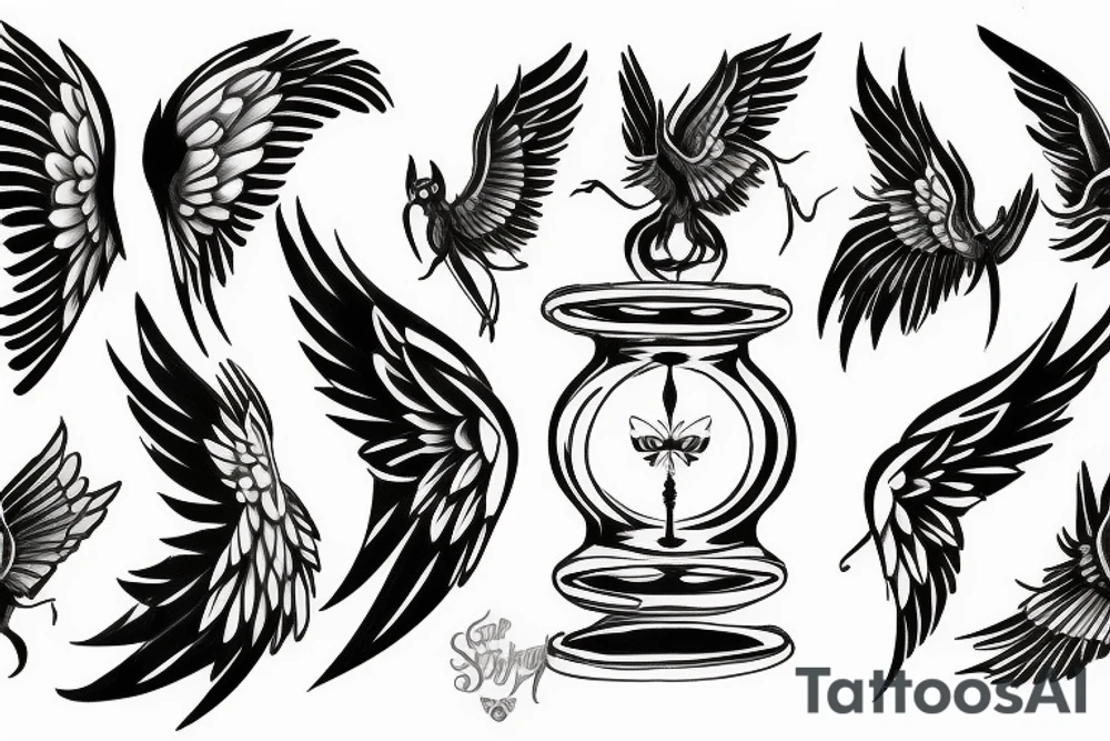 Hourglass with wings tattoo idea