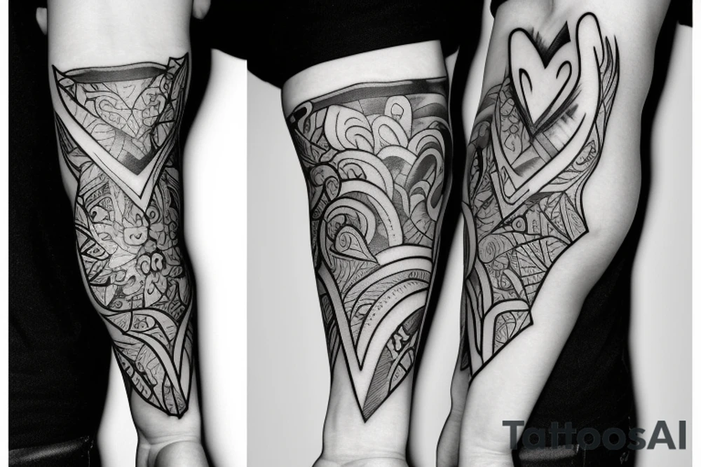 only features, a tattoo behind the biceps, with a heart and over it a diamond
behind the biceps tattoo idea