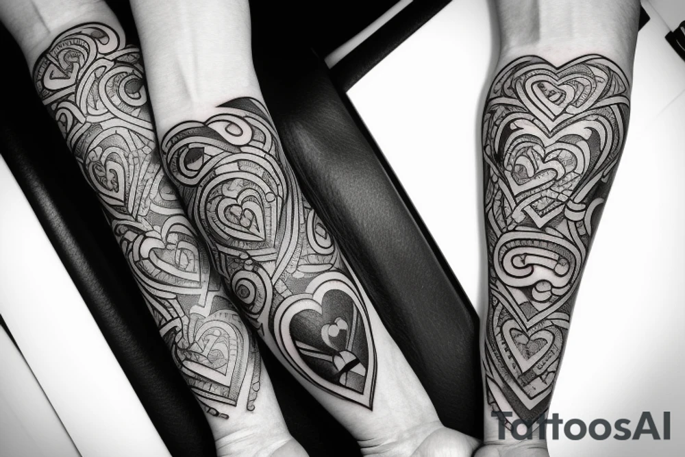 only features, a tattoo behind the biceps, with a heart and over it a diamond
behind the biceps tattoo idea