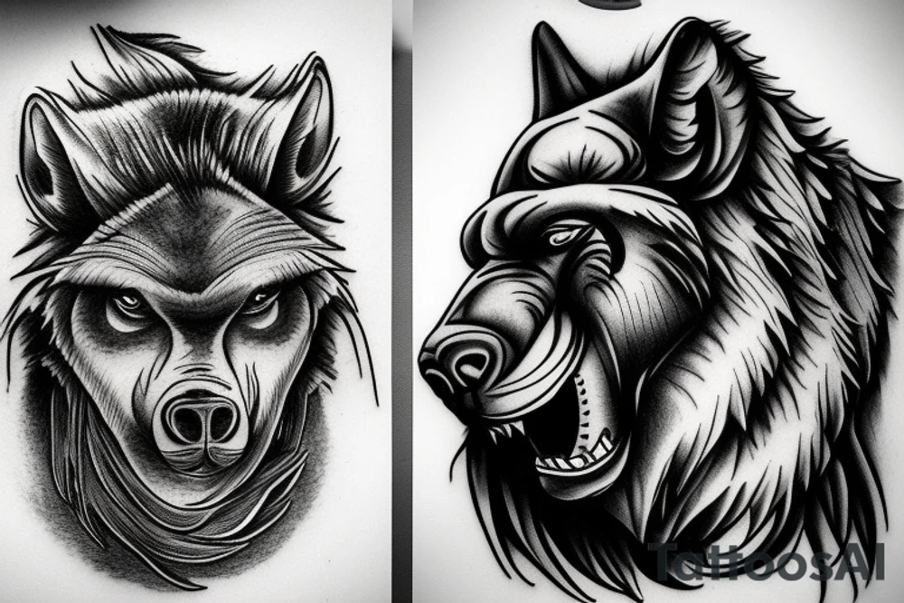 Wolf gorilla rhino walking together tattoo idea