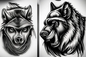 Wolf gorilla rhino walking together tattoo idea
