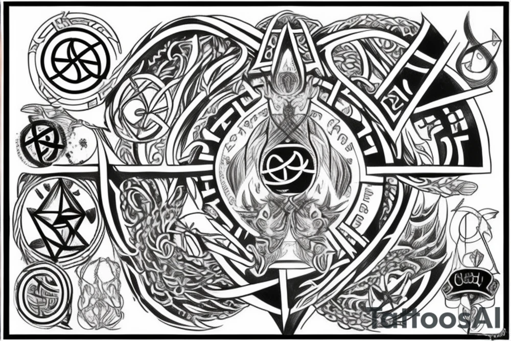 Trisquel, árbol de la vida, triqueta, vegvisir, valknut, gungnir, ÆGISHJÁLMUR, red wyrd, ouroboros, kolovrat tattoo idea