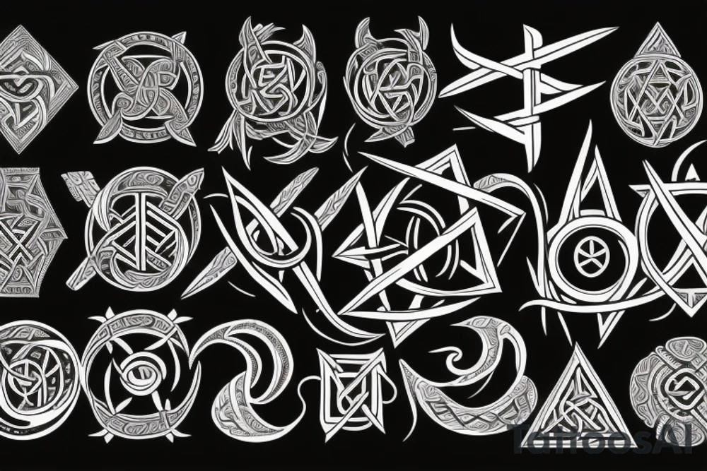 Trisquel, árbol de la vida, triqueta, vegvisir, valknut, gungnir, ÆGISHJÁLMUR, red wyrd, ouroboros, kolovrat tattoo idea