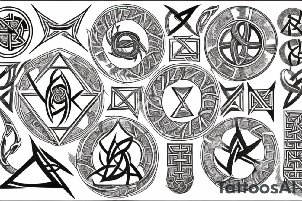 Trisquel, árbol de la vida, triqueta, vegvisir, valknut, gungnir, ÆGISHJÁLMUR, red wyrd, ouroboros, kolovrat tattoo idea