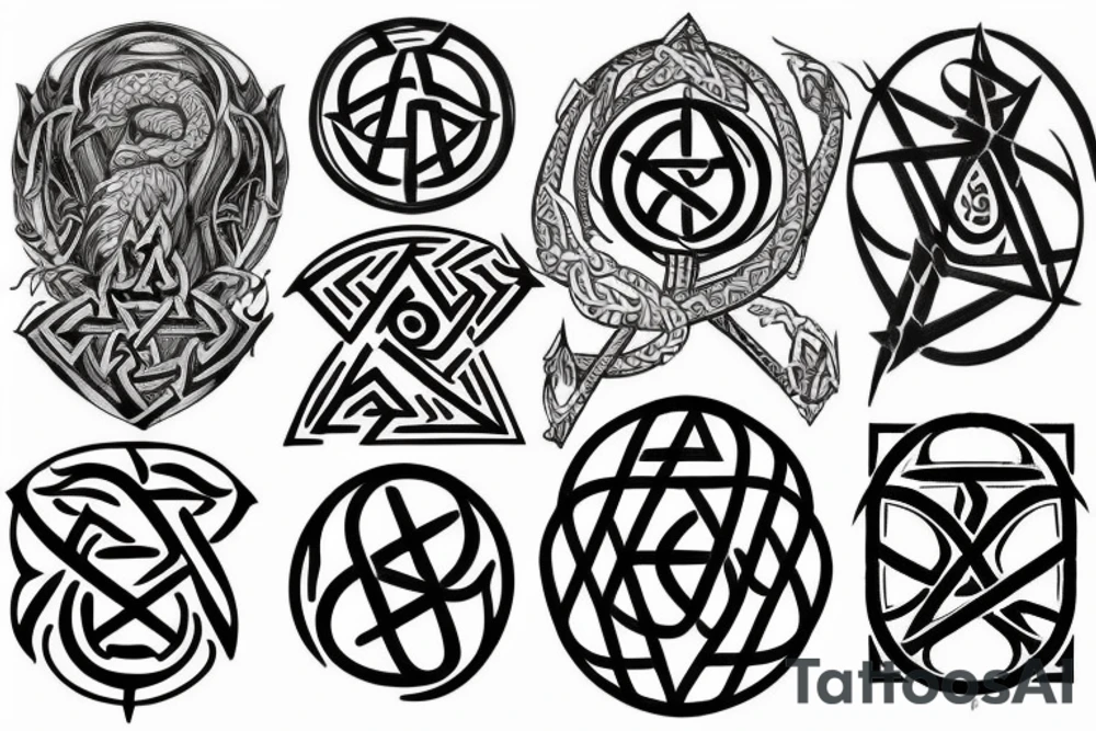 Trisquel, árbol de la vida, triqueta, vegvisir, valknut, gungnir, ÆGISHJÁLMUR, red wyrd, ouroboros, kolovrat tattoo idea