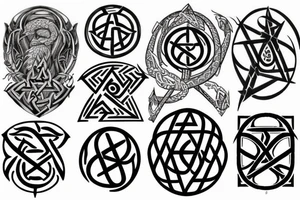 Trisquel, árbol de la vida, triqueta, vegvisir, valknut, gungnir, ÆGISHJÁLMUR, red wyrd, ouroboros, kolovrat tattoo idea