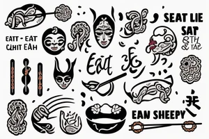 quote "eat, sleep, chi, repeat". on chopsticks aitha touch of india tattoo idea