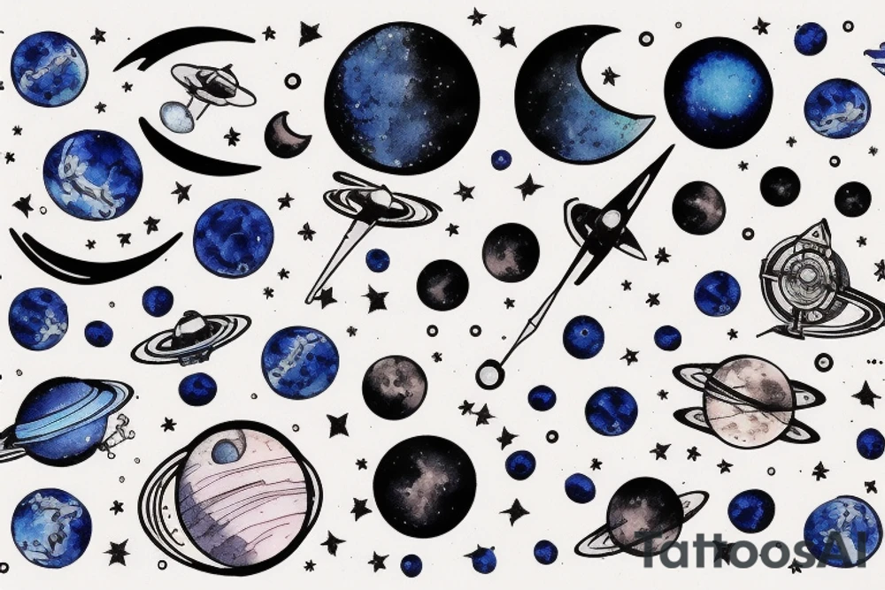 lunar space square compass hopes dreams planets galaxy tattoo idea