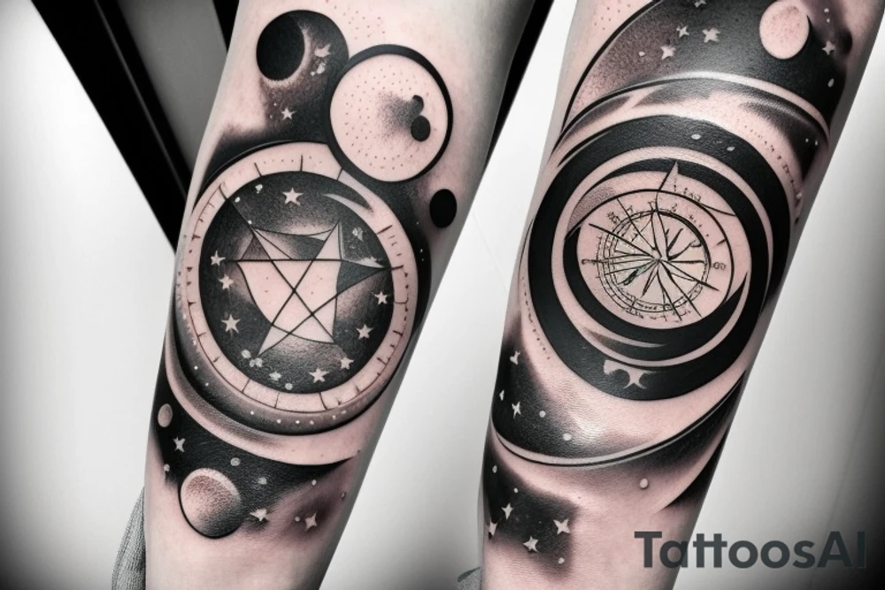 lunar space square compass hopes dreams planets galaxy tattoo idea