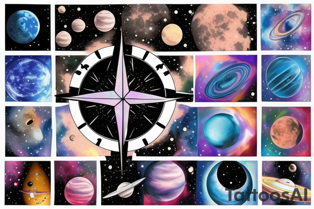 lunar space square compass hopes dreams planets galaxy tattoo idea