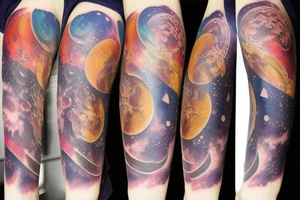 lunar space square compass planets galaxy tattoo idea