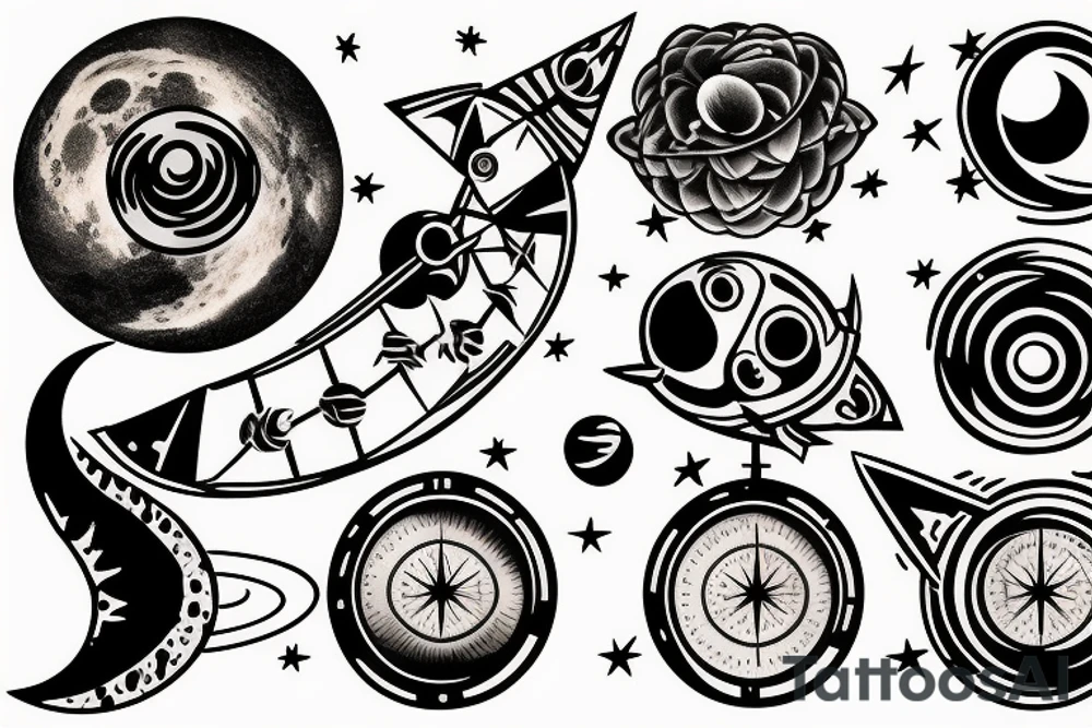 lunar space square compass planets galaxy tattoo idea