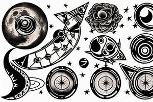 lunar space square compass planets galaxy tattoo idea