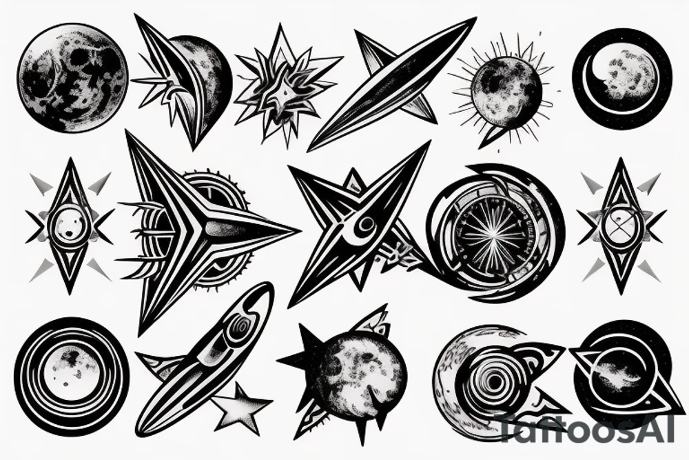 lunar space square compass planets galaxy star super nova tattoo idea