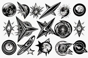 lunar space square compass planets galaxy star super nova tattoo idea