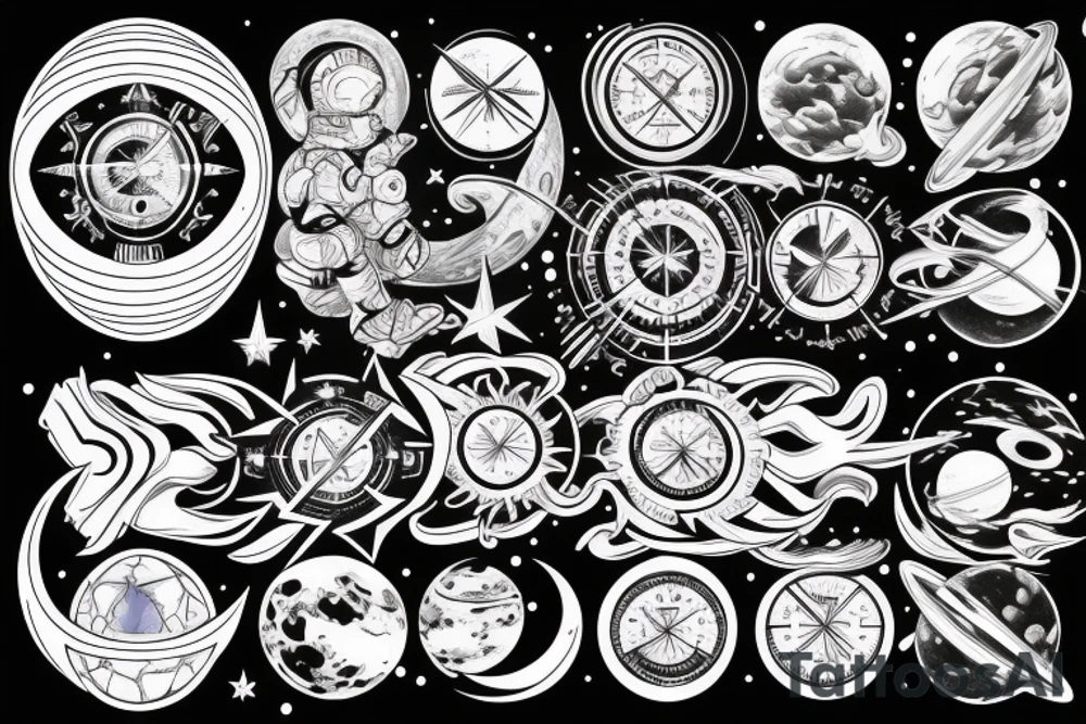 lunar space square compass planets galaxy star super nova tattoo idea