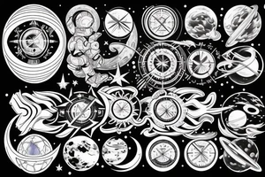 lunar space square compass planets galaxy star super nova tattoo idea