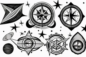 lunar space square compass planets galaxy star super nova tattoo idea