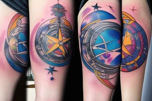 lunar space square compass planets galaxy star super nova color tattoo idea