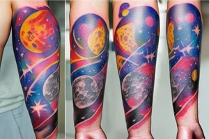 lunar space square compass planets galaxy star super nova color tattoo idea