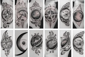 lunar space square compass planets galaxy star super nova color tattoo idea