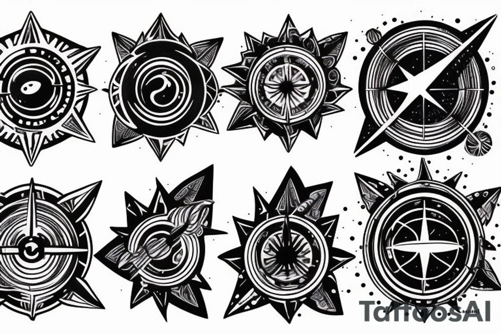 lunar space square compass planets galaxy star super nova color tattoo idea